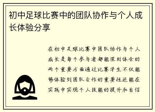 初中足球比赛中的团队协作与个人成长体验分享