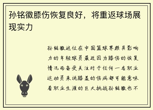 孙铭徽膝伤恢复良好，将重返球场展现实力