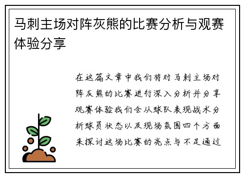 马刺主场对阵灰熊的比赛分析与观赛体验分享