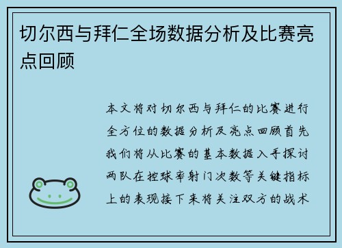 切尔西与拜仁全场数据分析及比赛亮点回顾